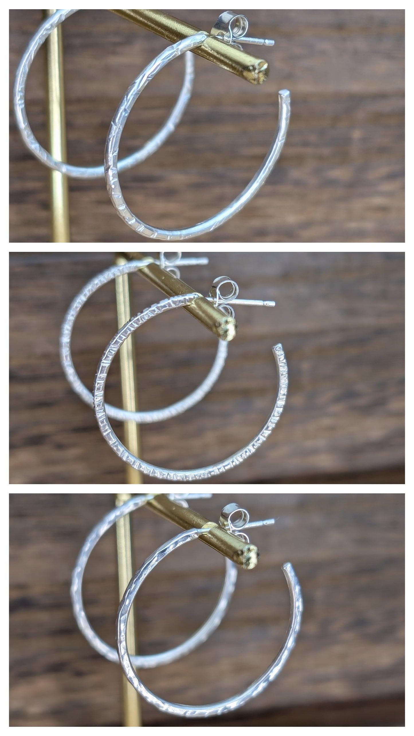 sterling silver large textured half hoops