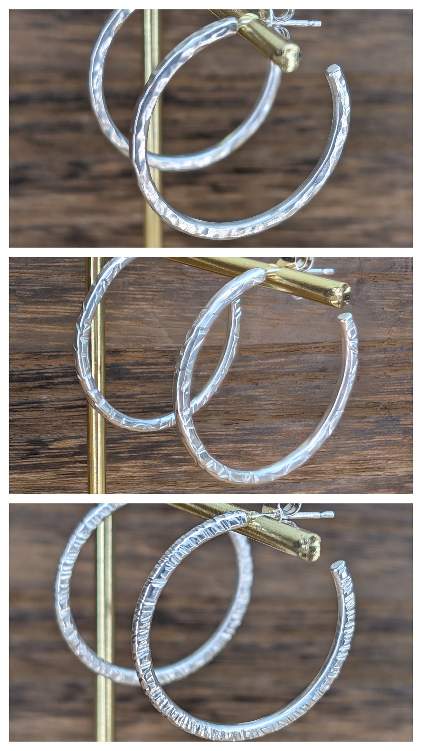 sterling silver large textured half hoops