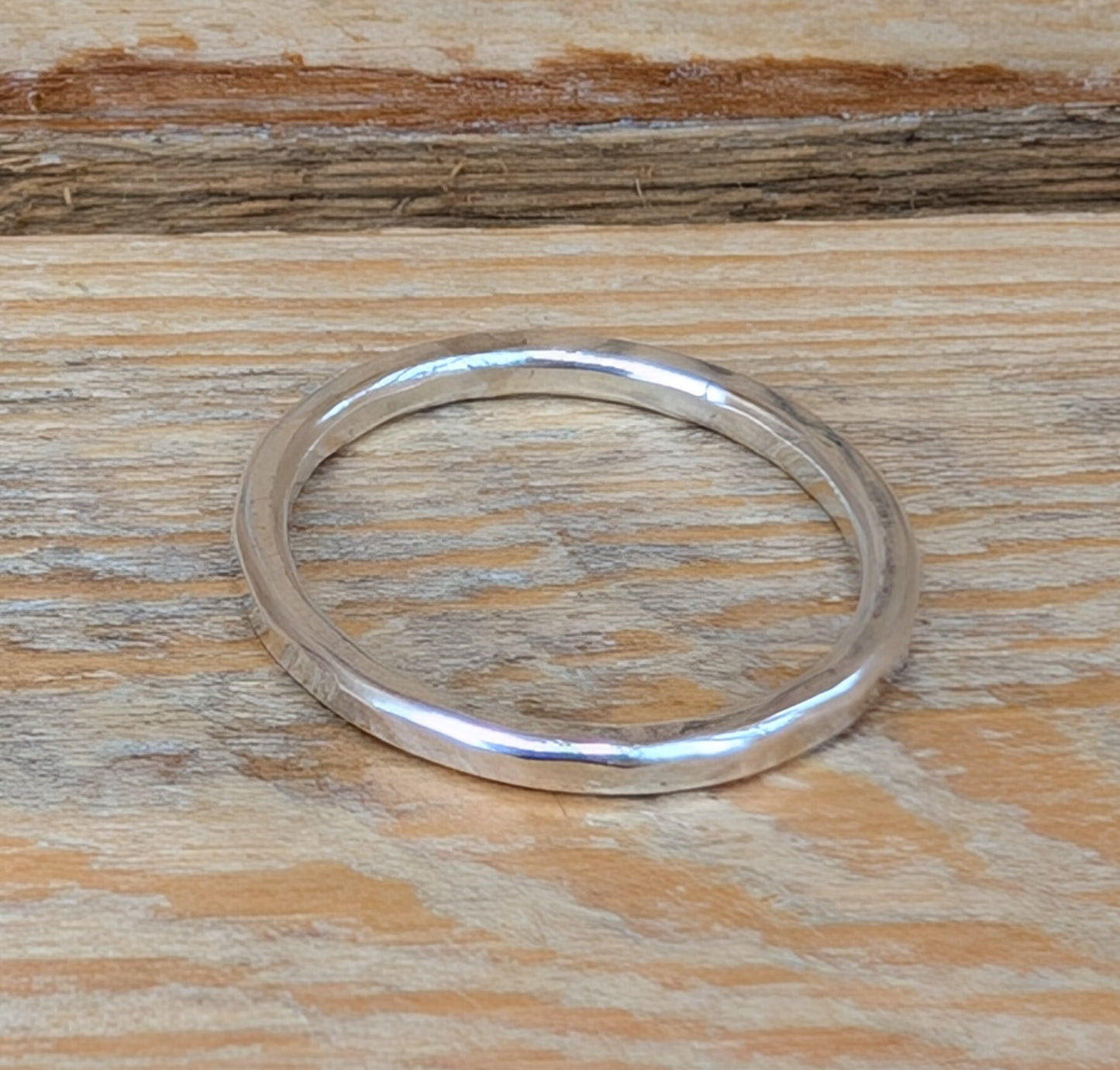 sterling silver flat hammered stacking ring