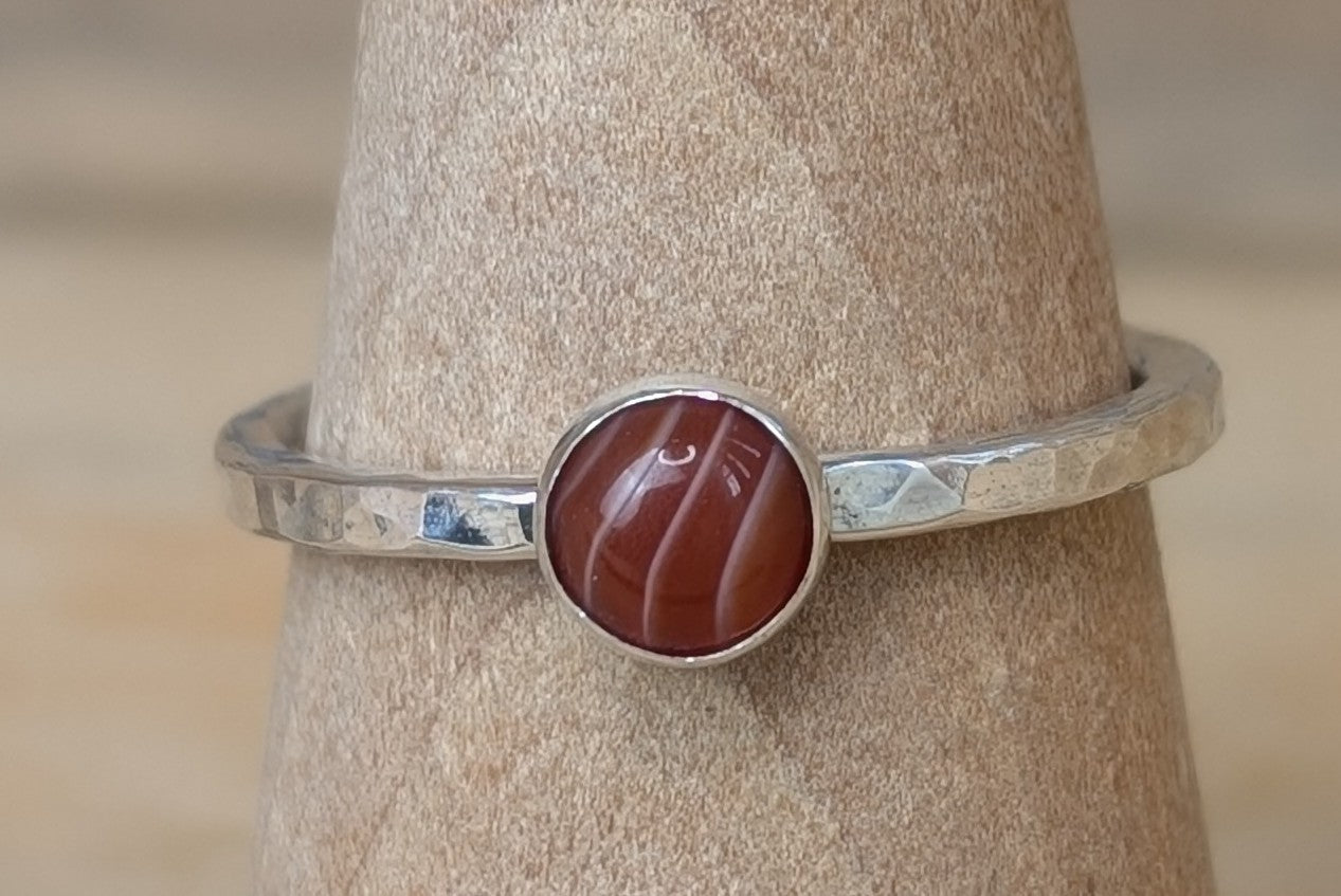 sterling silver striped carnelian stacking ring