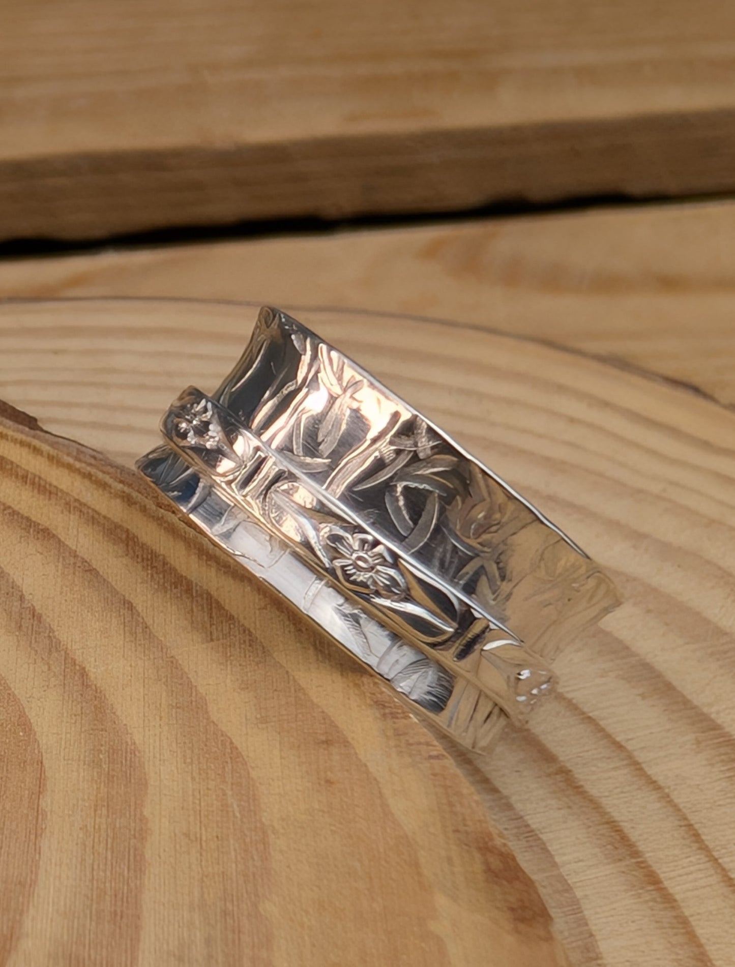 sterling silver flowers spinner ring