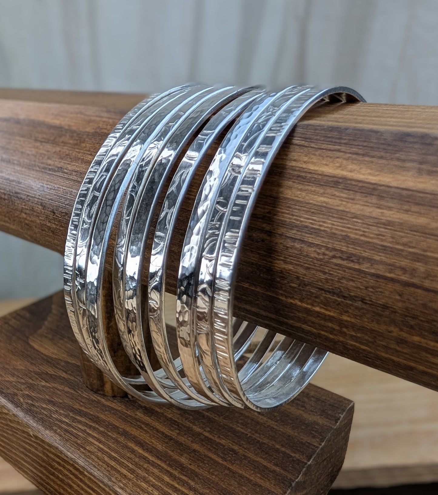 sterling silver textured flat bangle