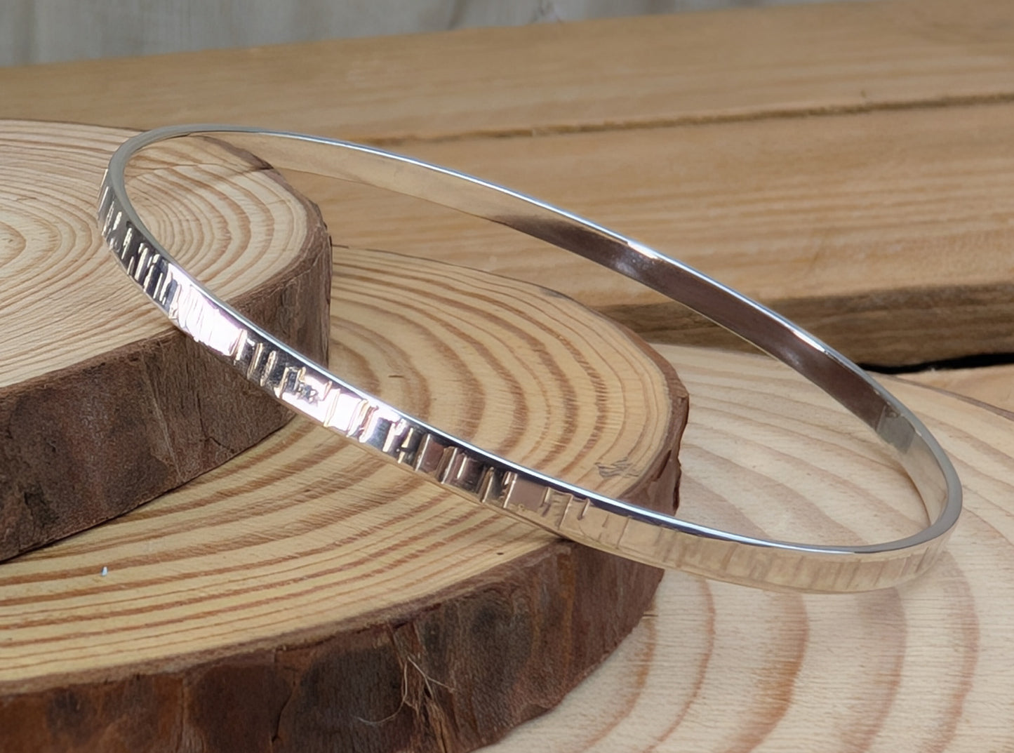 sterling silver textured flat bangle