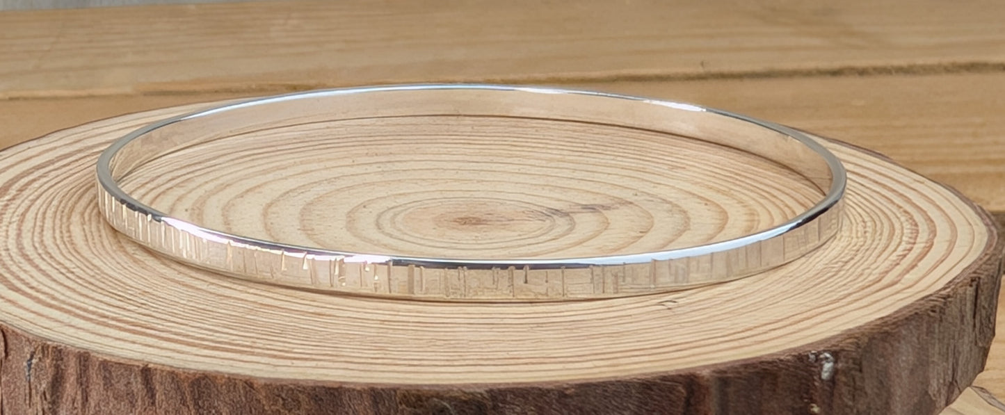 sterling silver textured flat bangle