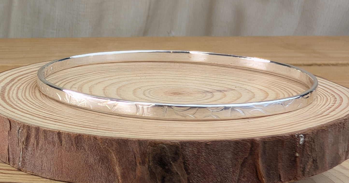 sterling silver textured flat bangle