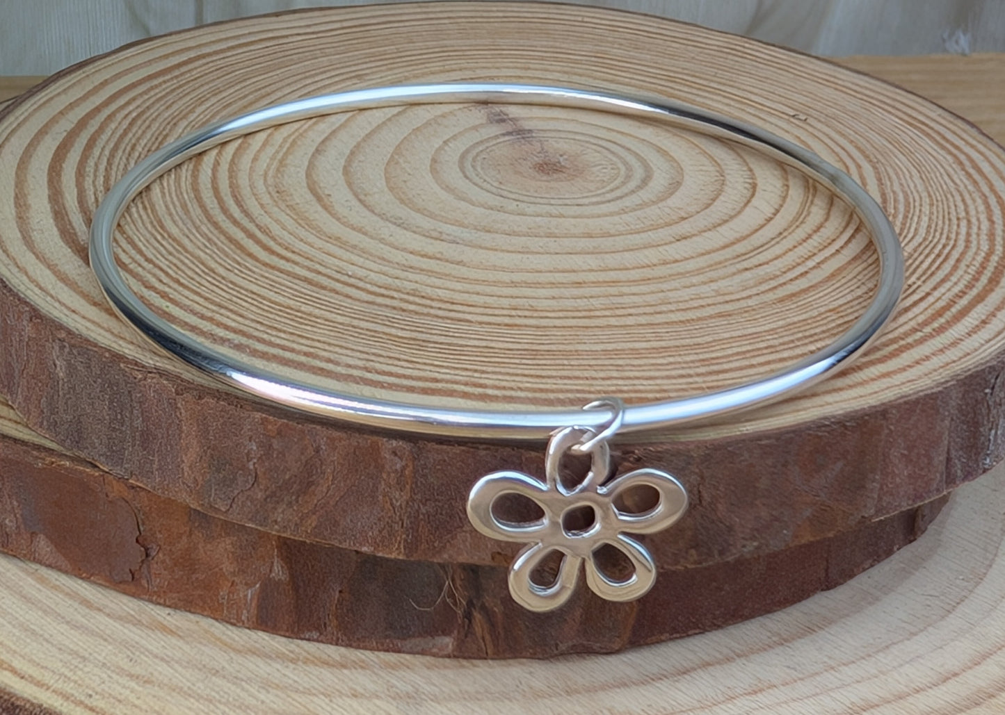 sterling silver flower charm bangle