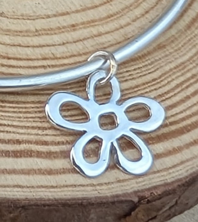 sterling silver flower charm bangle