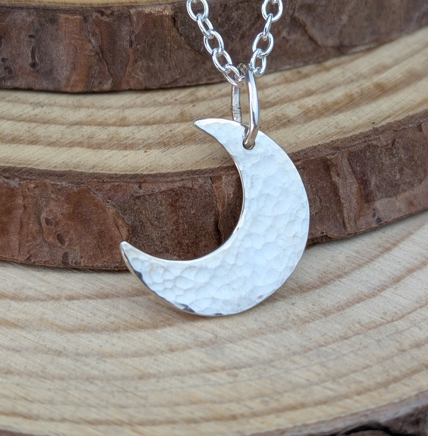 sterling silver hammered crescent moon pendant