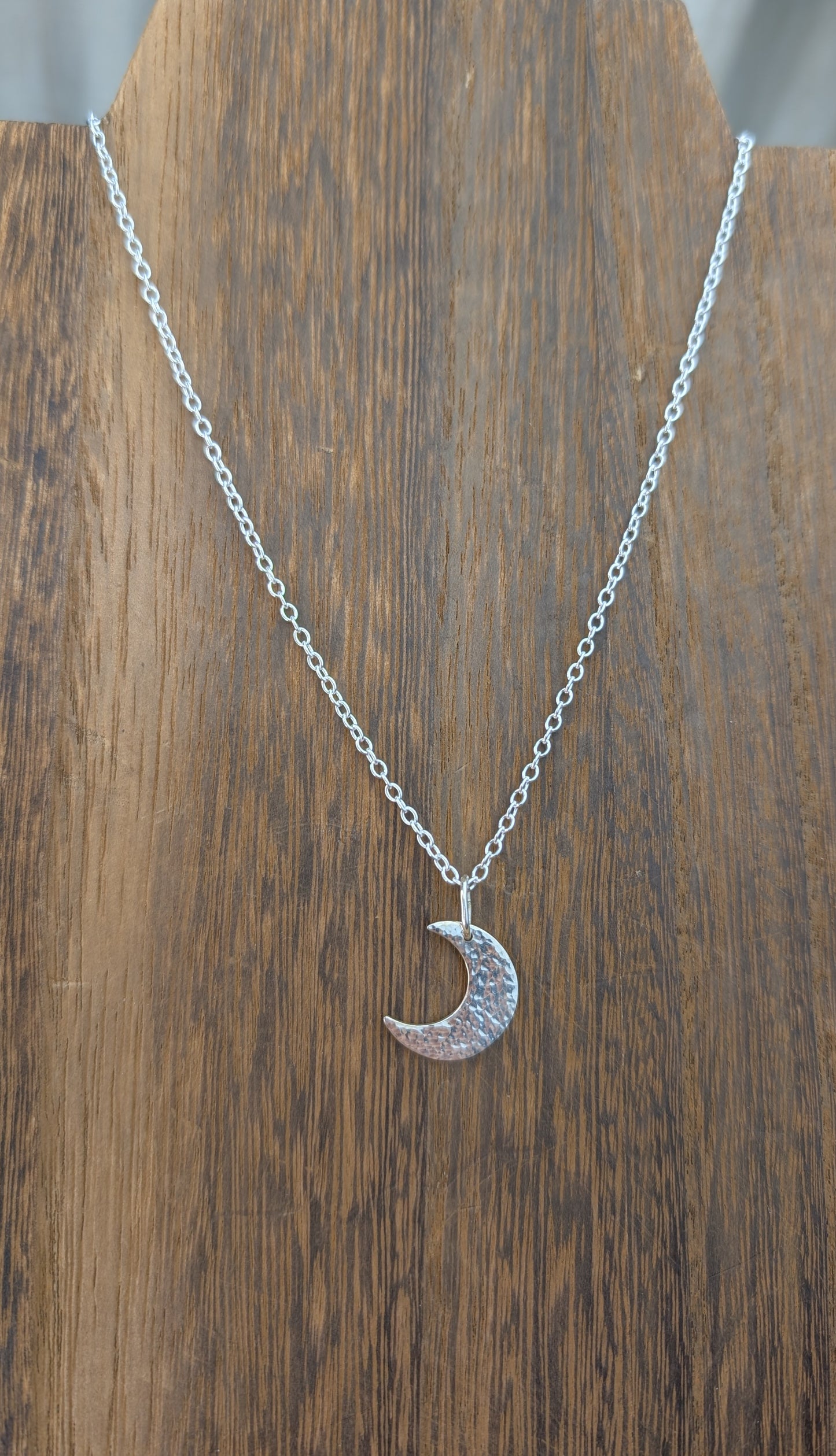 sterling silver hammered crescent moon pendant
