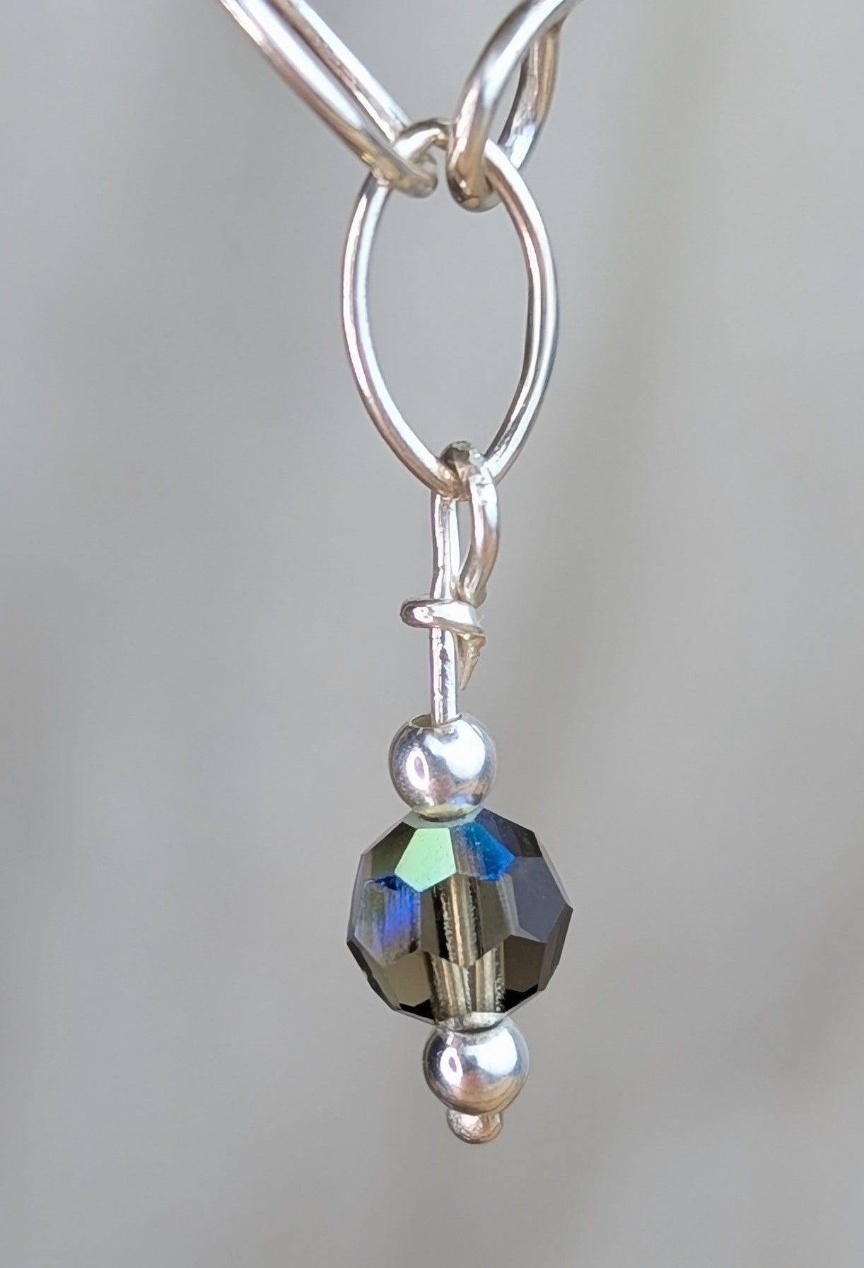 sterling silver navette trace chain bracelet with a black diamond Preciosa crystal bead