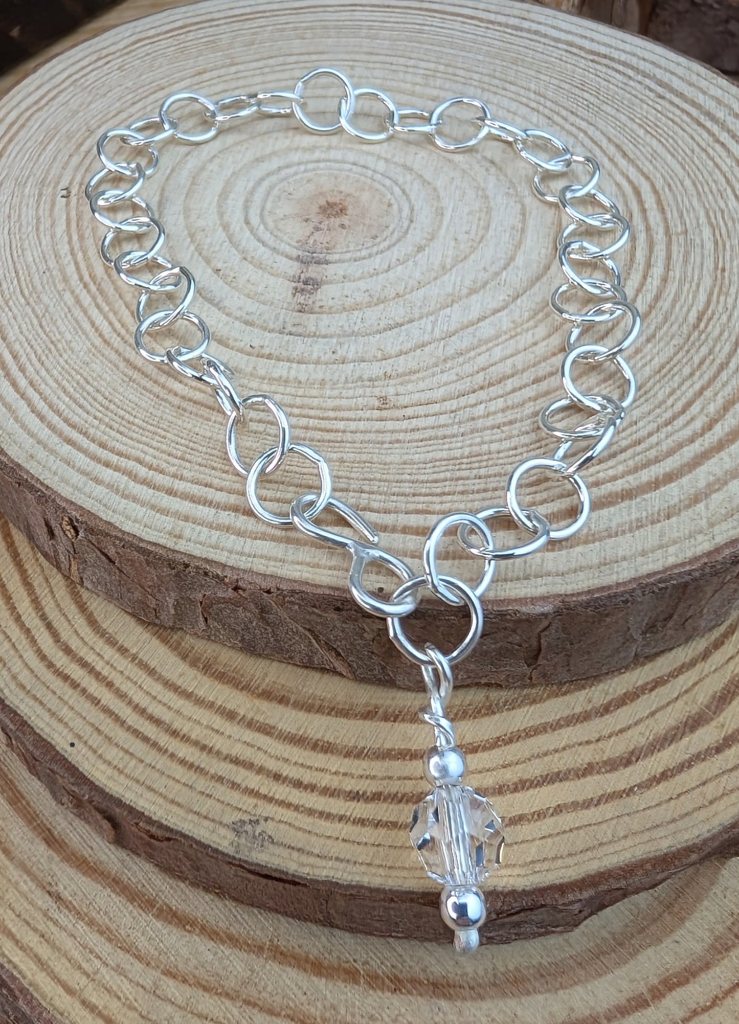 sterling silver round trace chain bracelet with a Preciosa crystal bead