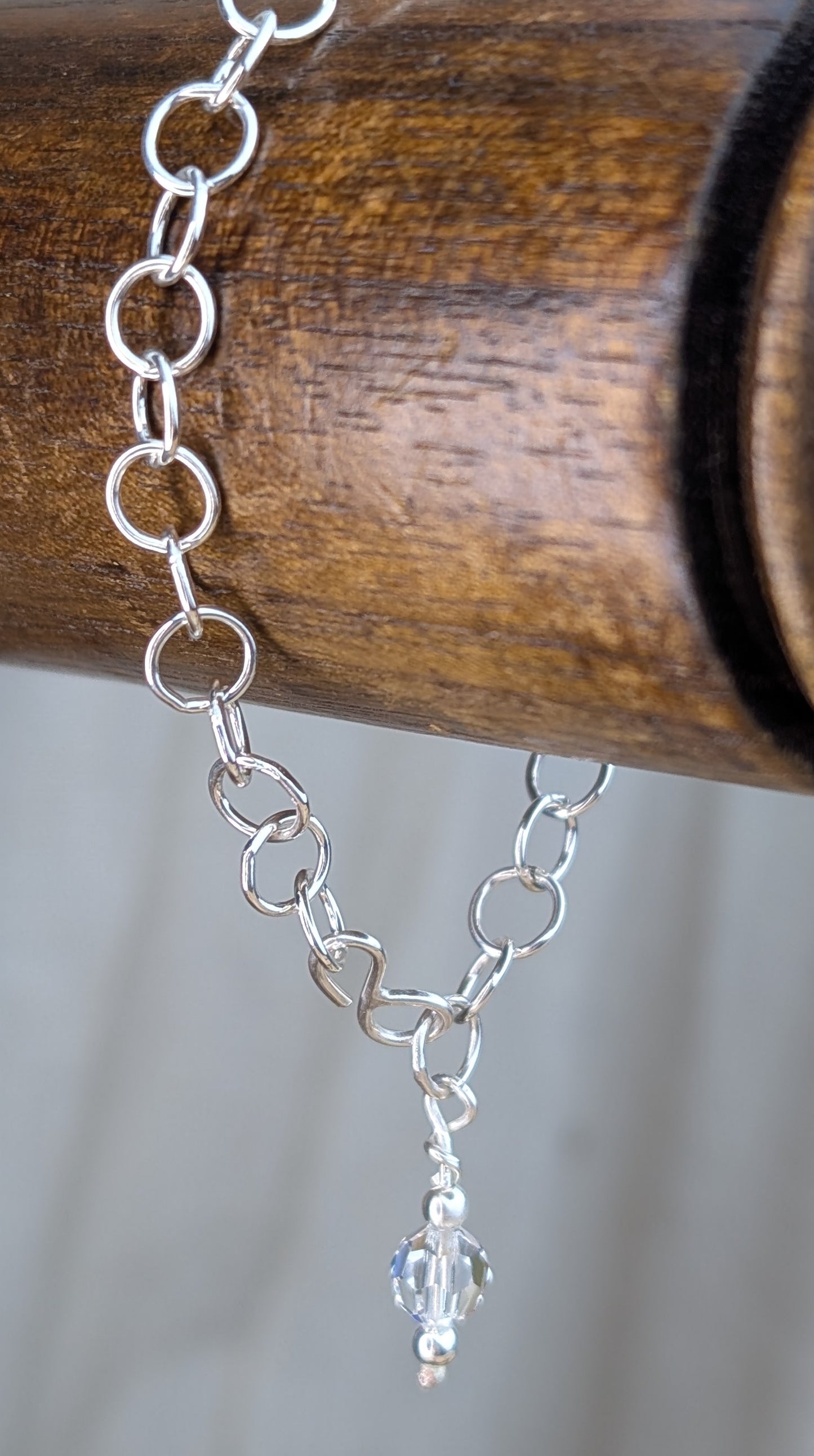 sterling silver round trace chain bracelet with a Preciosa crystal bead