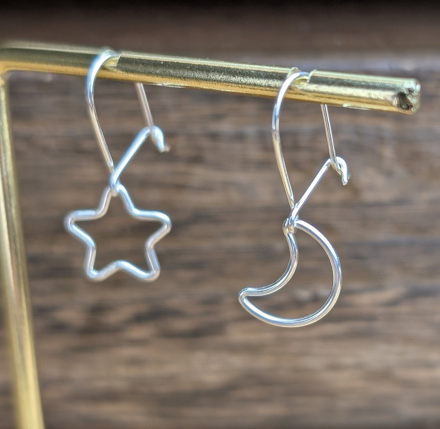 sterling silver open moon and star charm dangle earrings