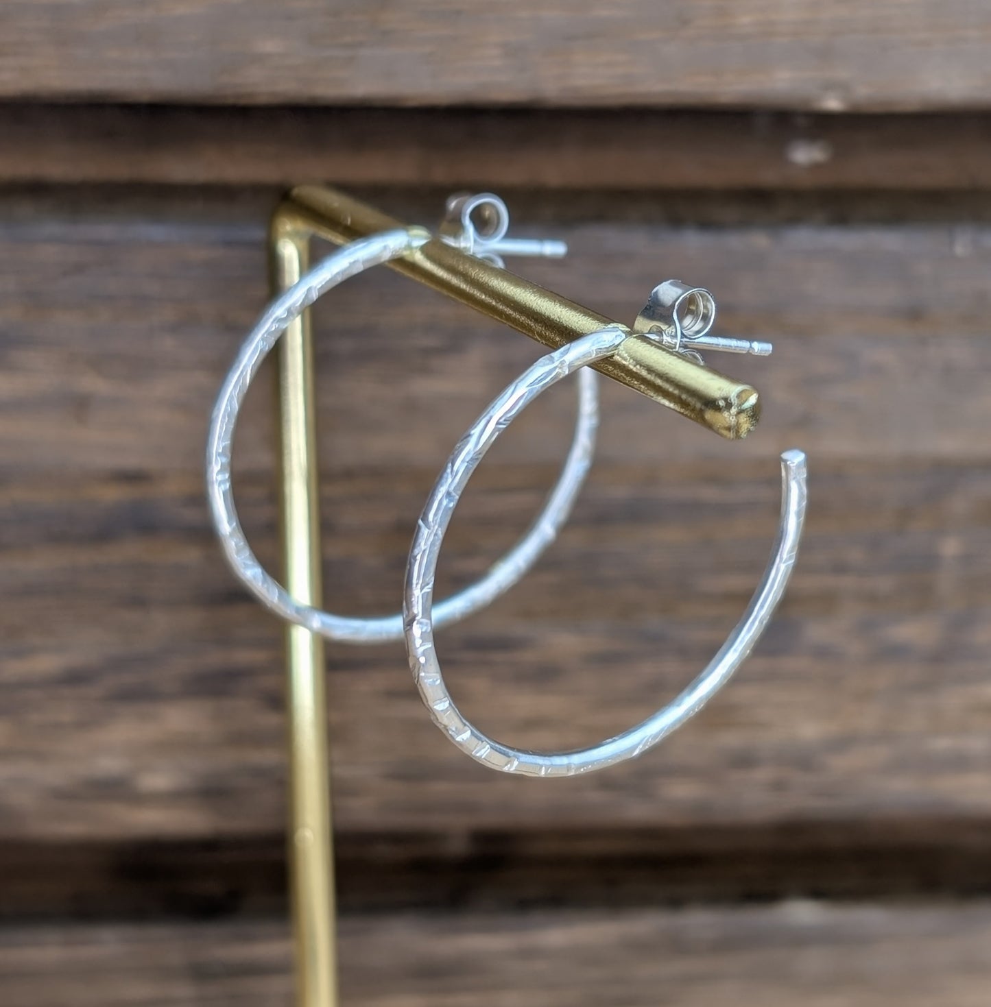 sterling silver large textured half hoops