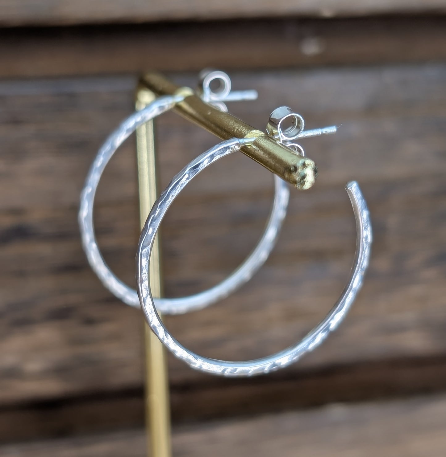 sterling silver large textured half hoops