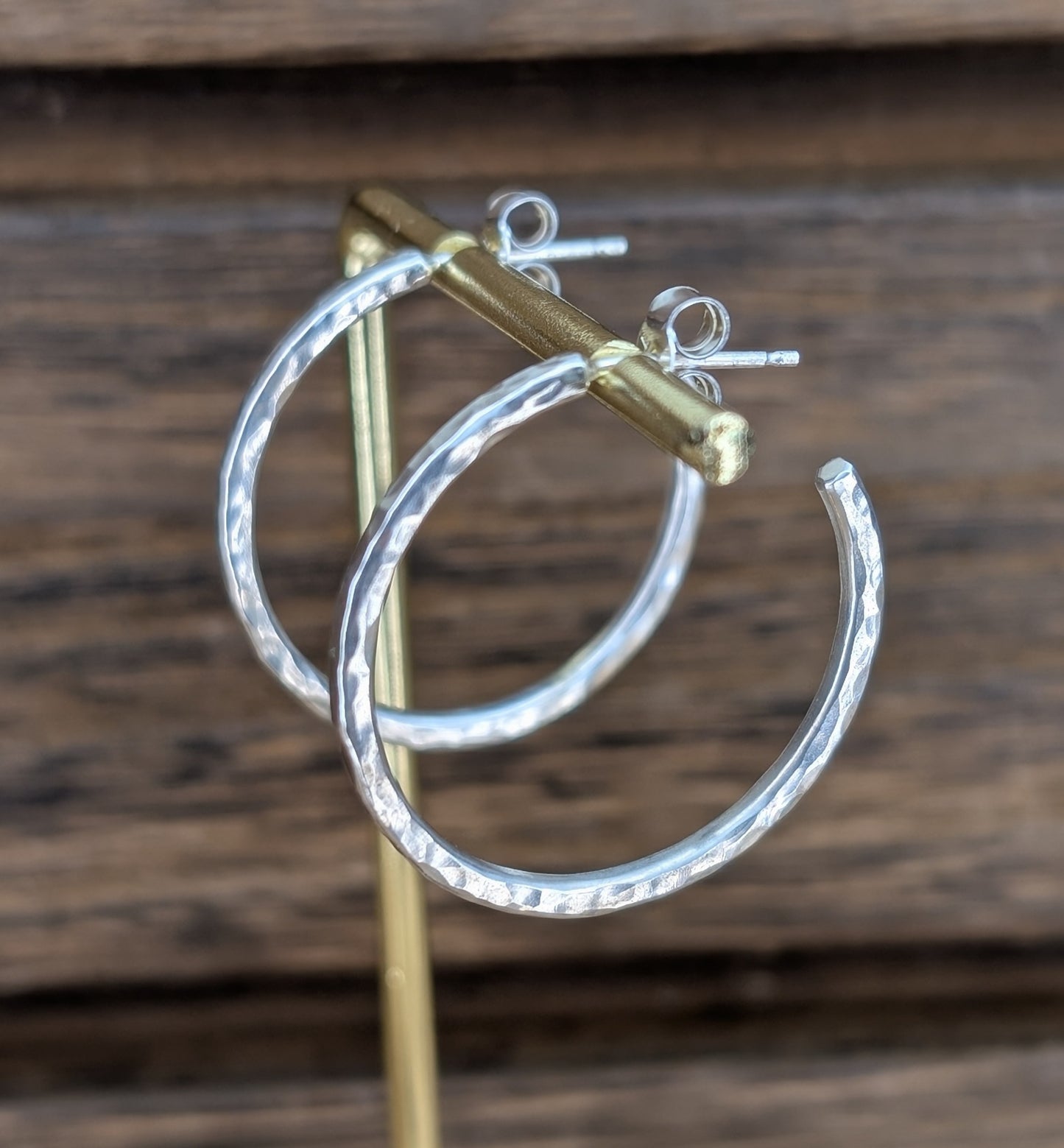 sterling silver large textured half hoops