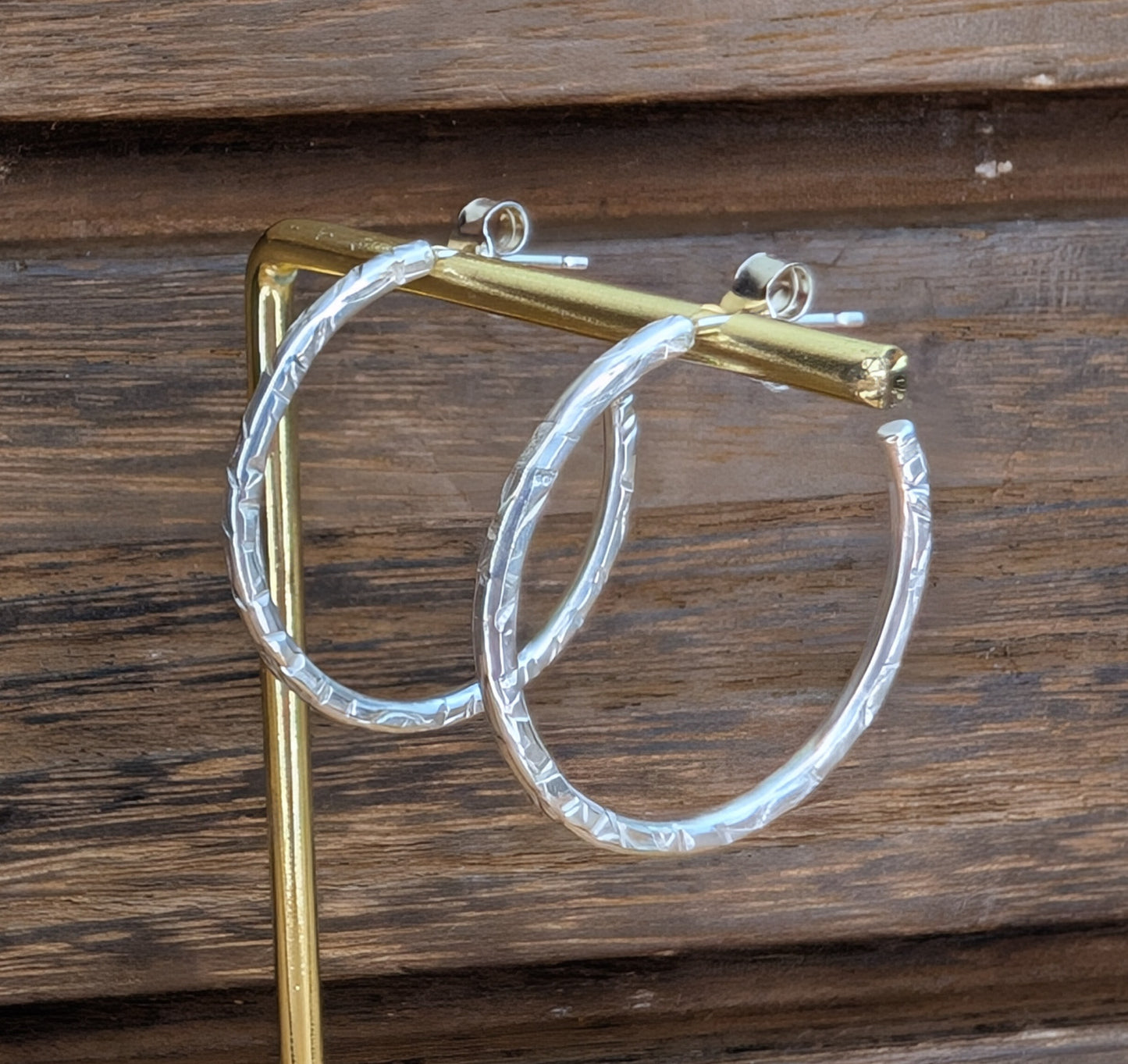 sterling silver large textured half hoops