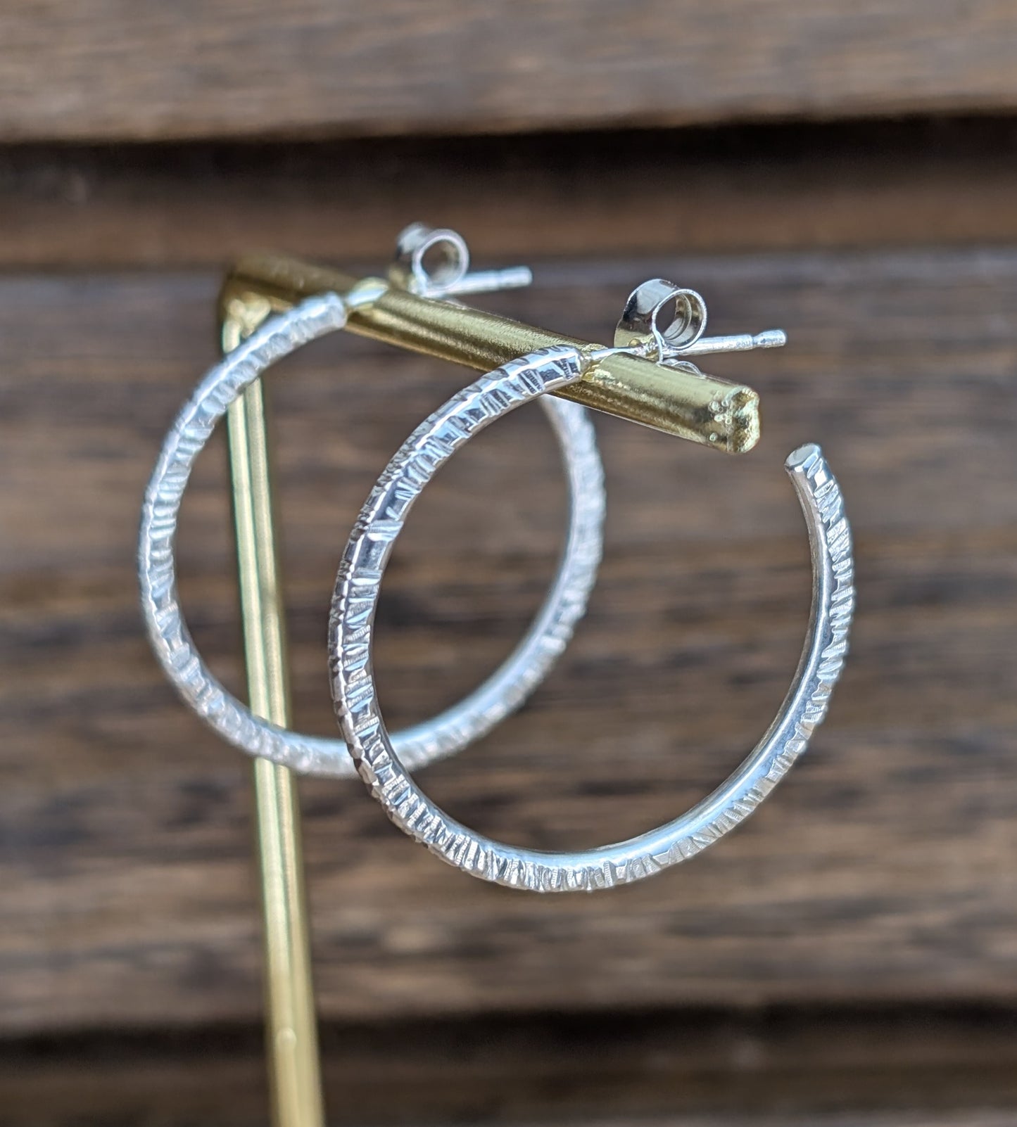 sterling silver large textured half hoops
