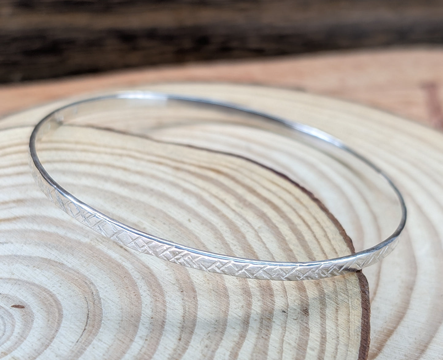 sterling silver textured flat bangle
