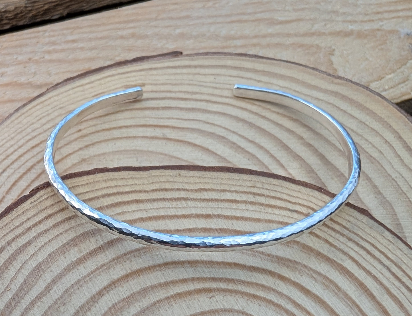 sterling silver adjustable hammered curved cuff