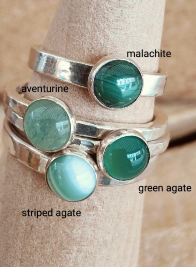 sterling silver green agate stacking ring