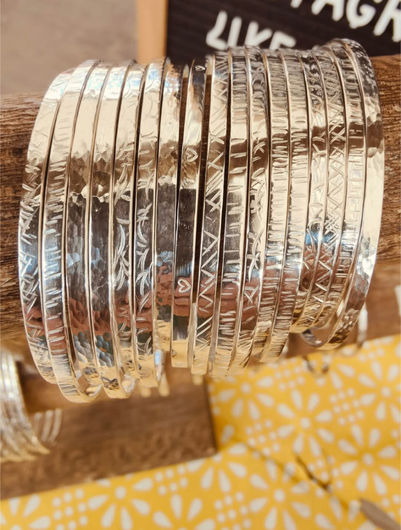 sterling silver textured flat bangle