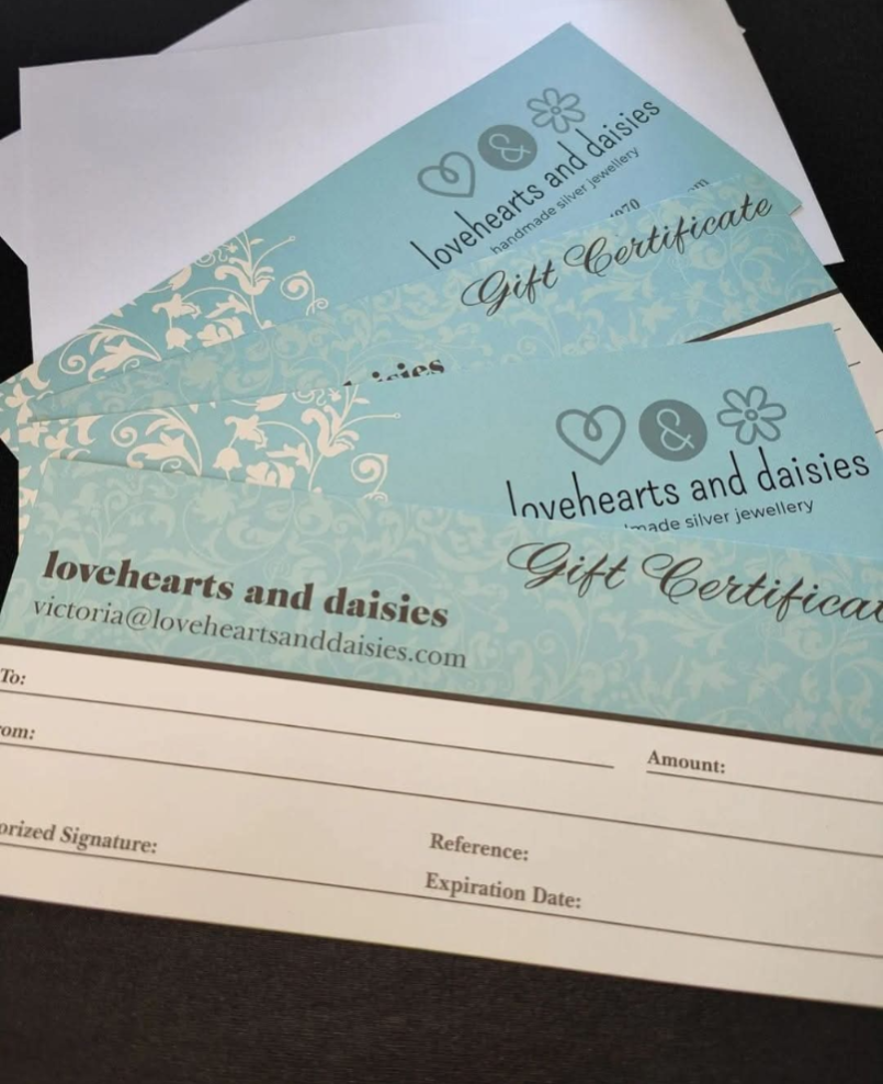 lovehearts and daisies gift voucher and envelope
