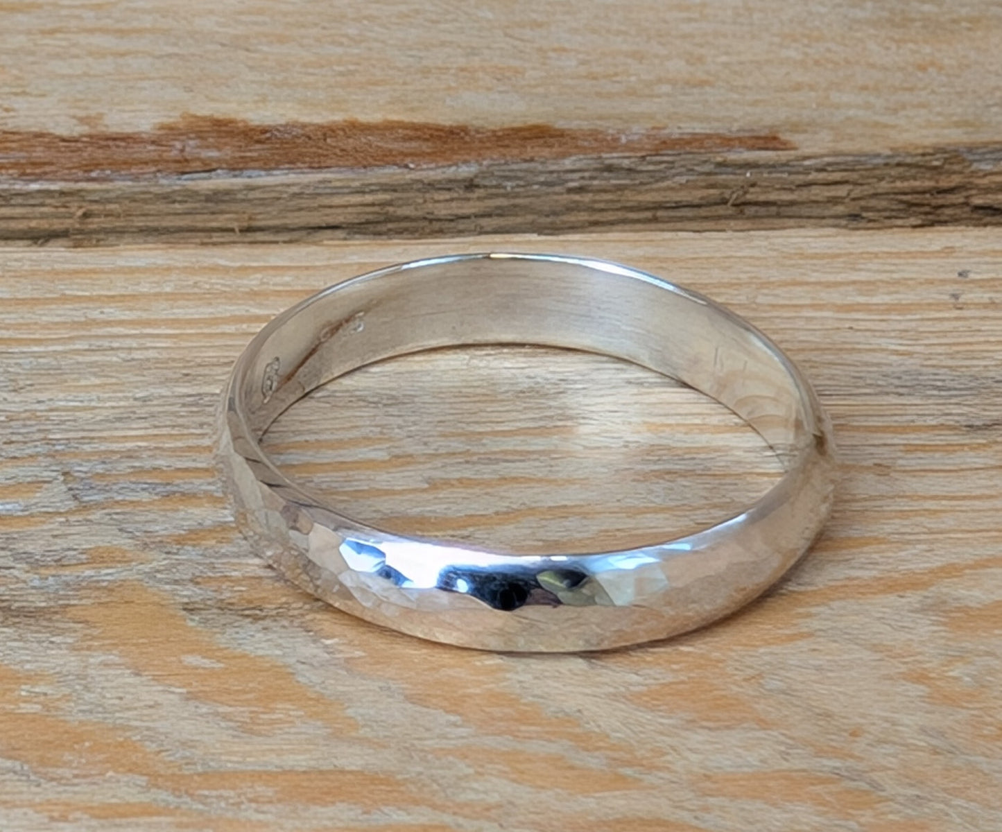 sterling silver 4mm curved hammered band