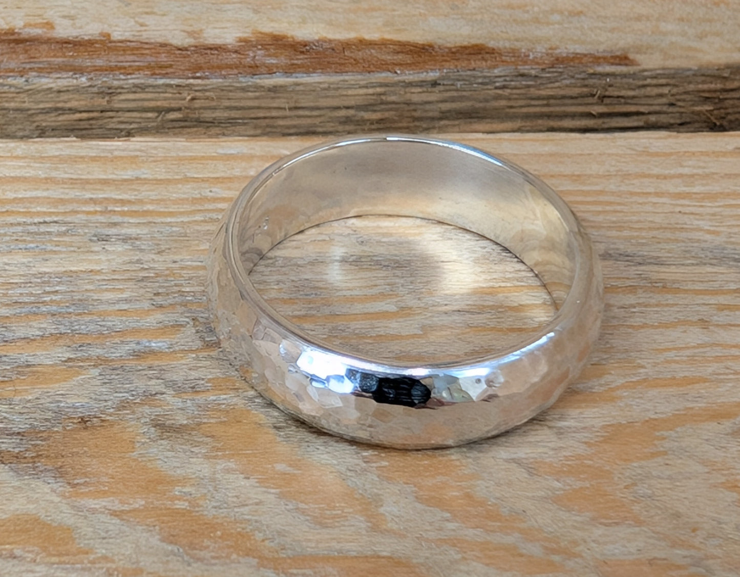 sterling silver 6mm curved hammered band
