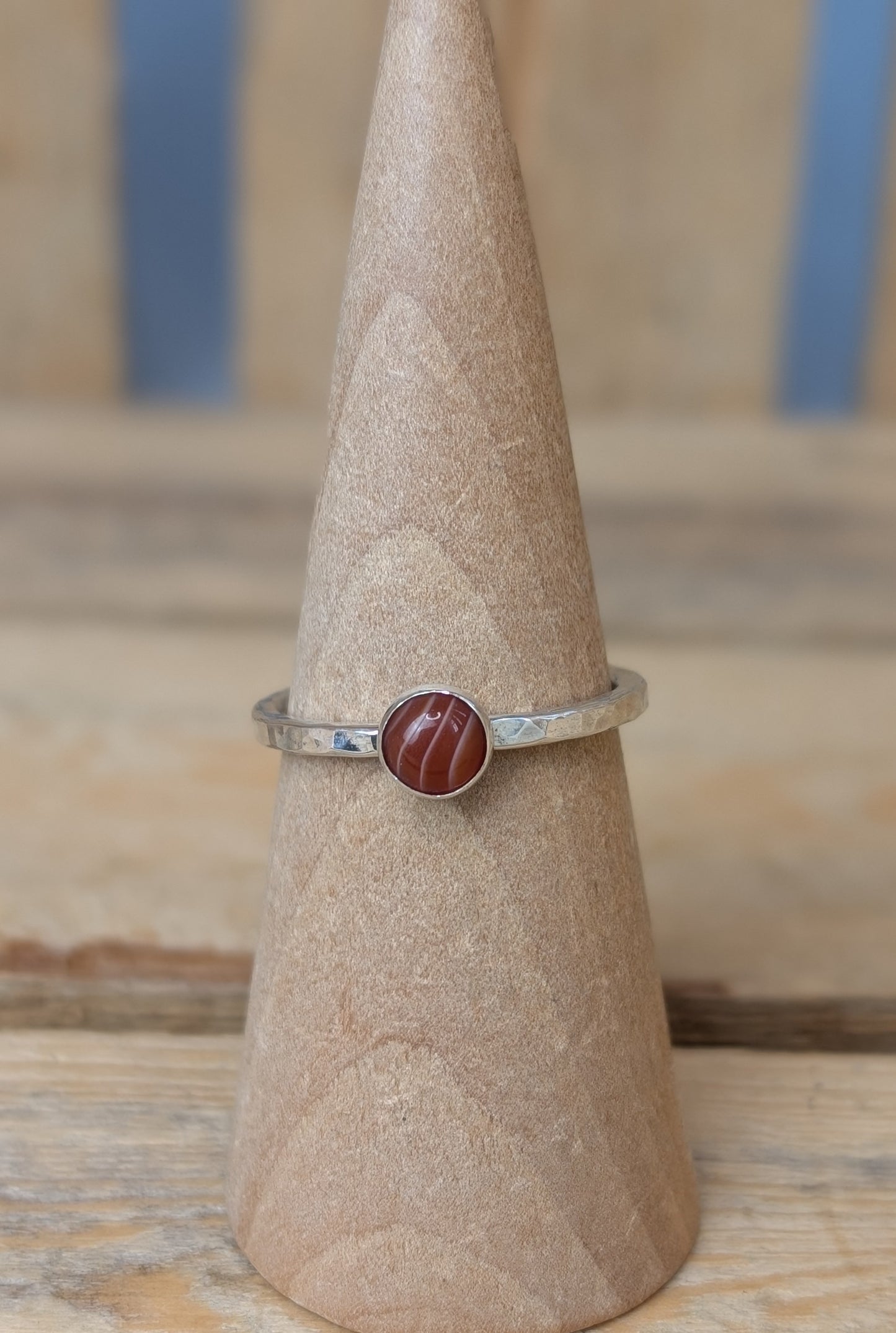 sterling silver striped carnelian stacking ring