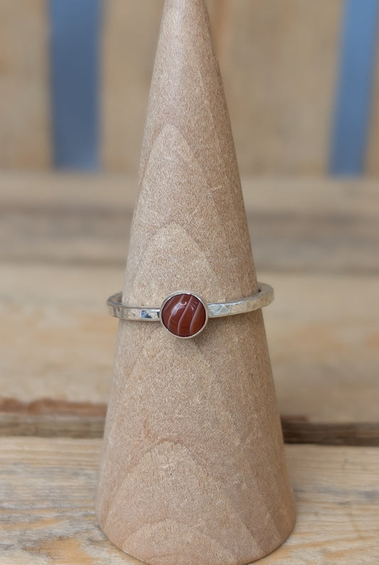 sterling silver striped carnelian stacking ring