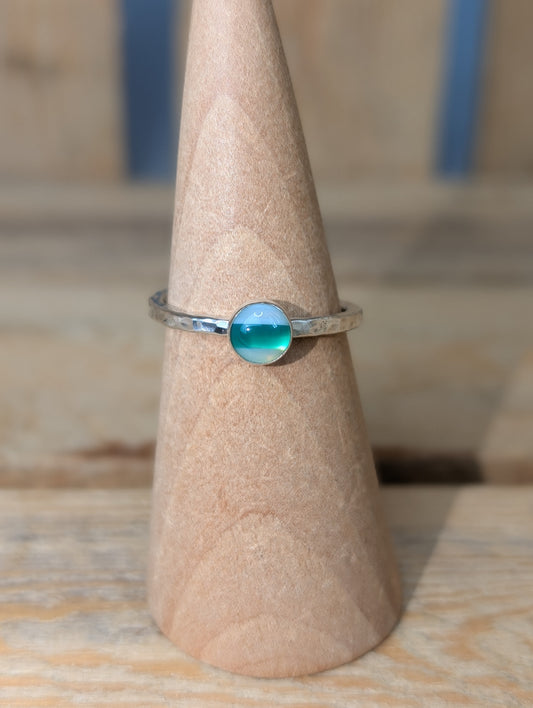 sterling silver green and white agate stacking ring