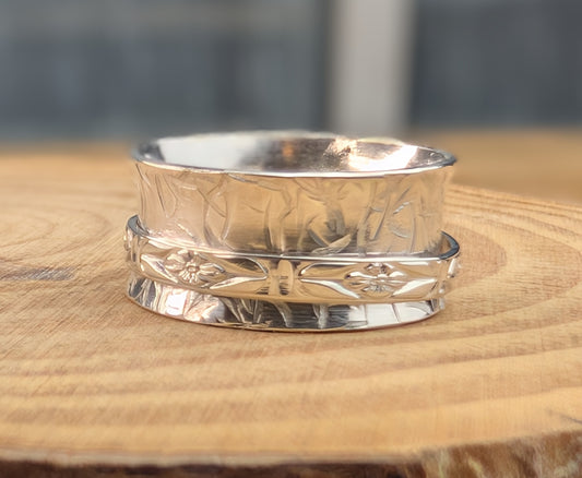sterling silver flowers spinner ring