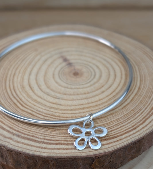 sterling silver flower charm bangle