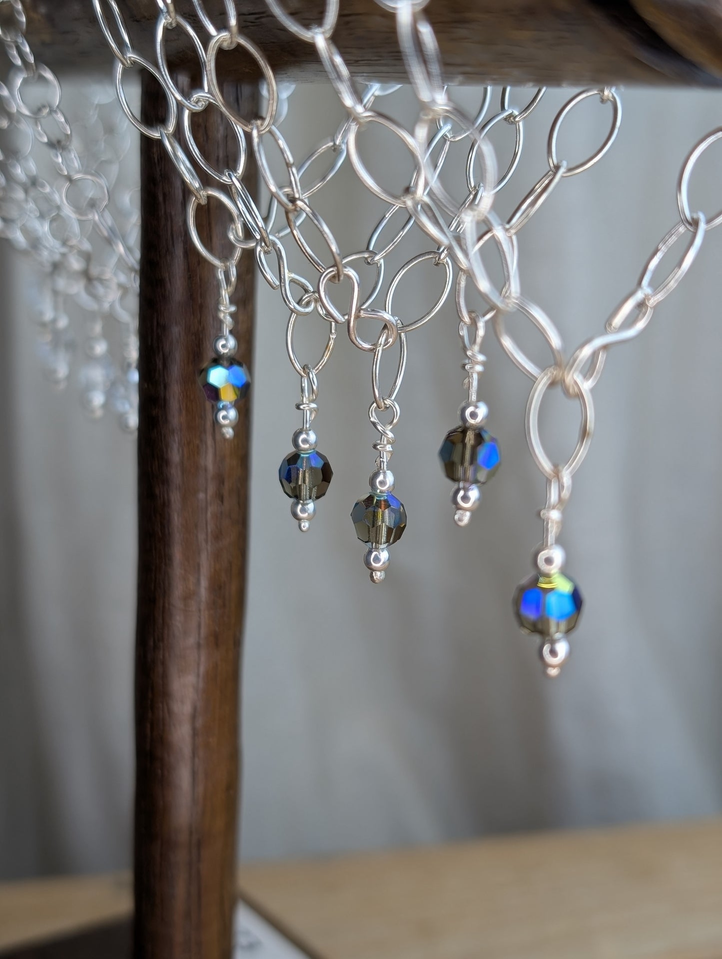 sterling silver navette trace chain bracelet with a black diamond Preciosa crystal bead