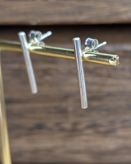 sterling silver long bar earrings