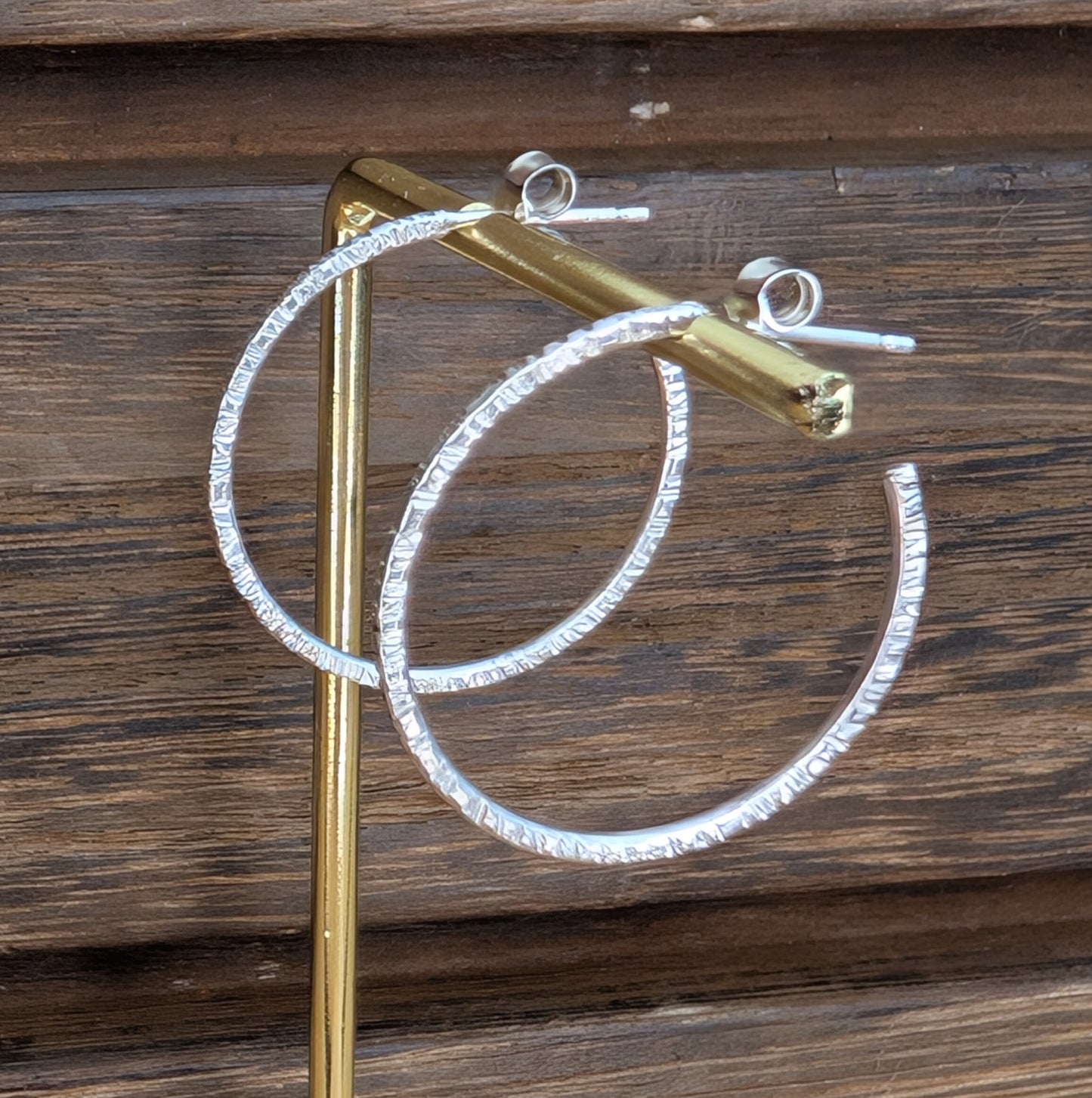 sterling silver large textured half hoops
