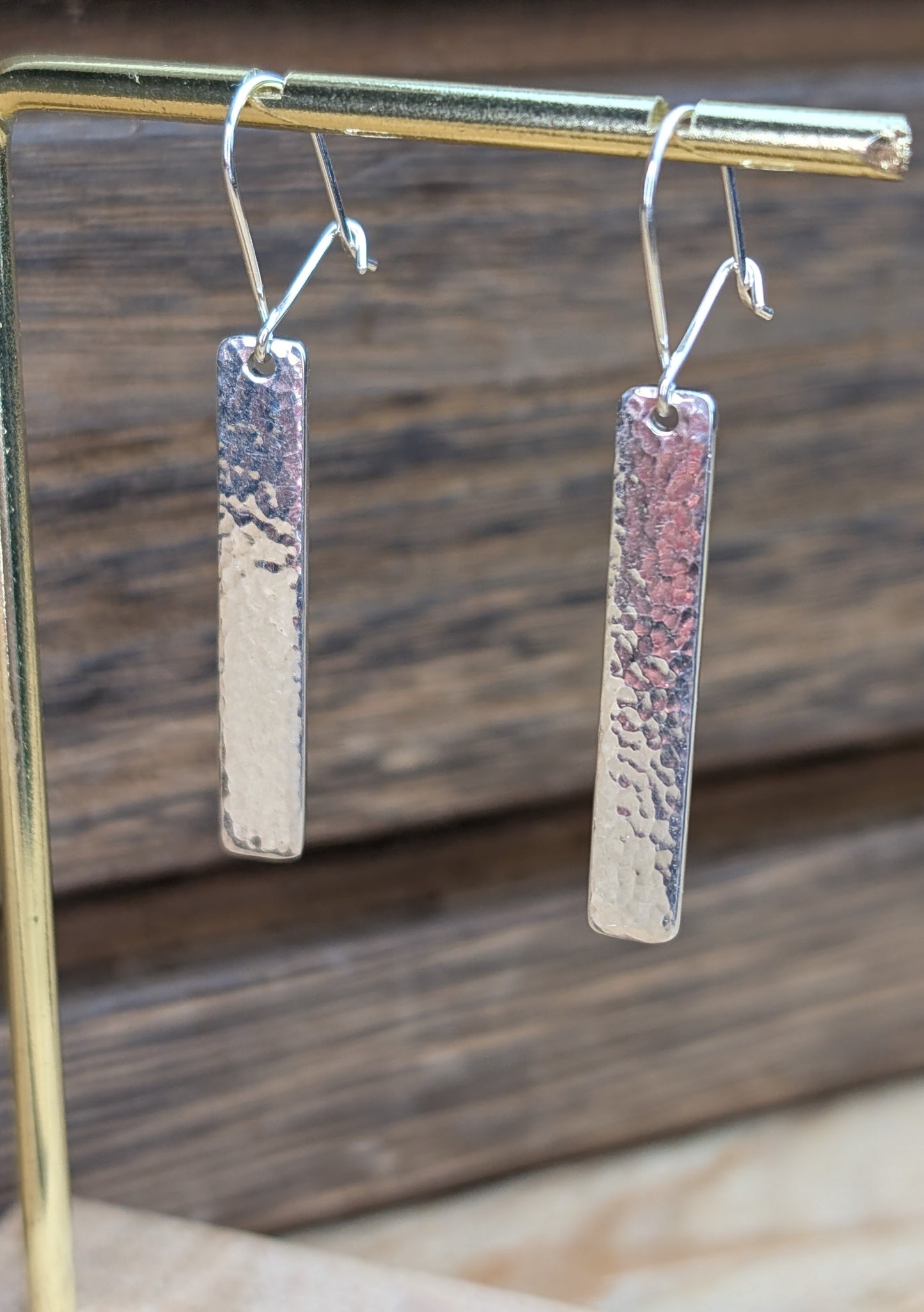 sterling silver 30mm hammered bar dangle earrings