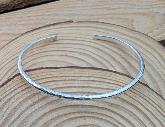 sterling silver adjustable hammered curved cuff