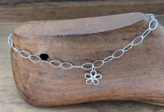 sterling silver flower charm ankle chain