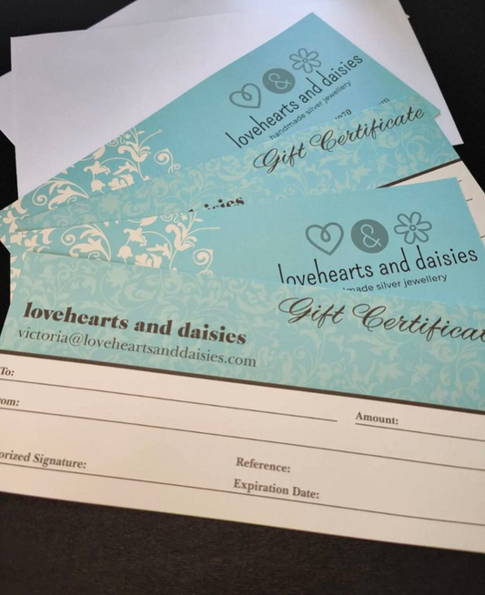 lovehearts and daisies gift voucher and envelope